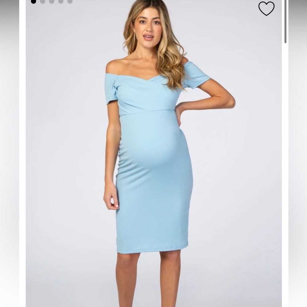 Pinkblush// Baby Blue Solid Off Shoulder Maternity Dress